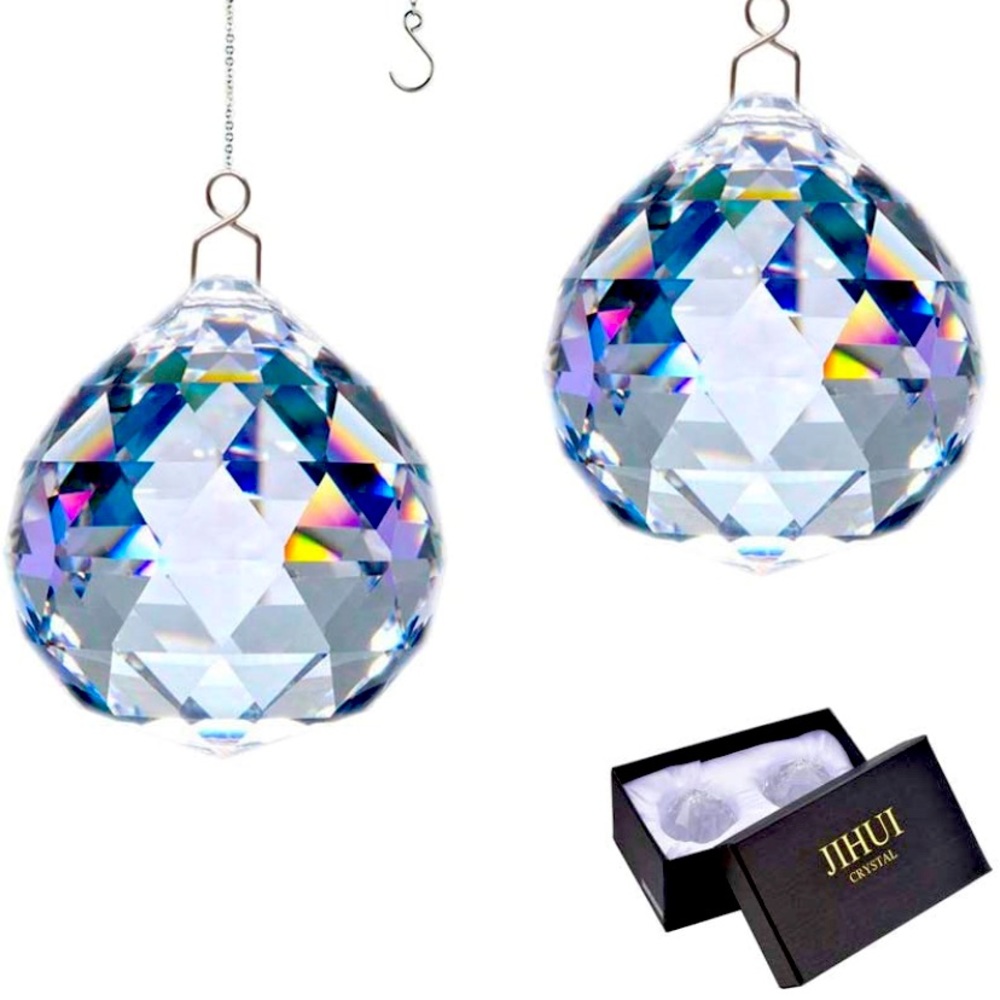 Suncatcher Crystals Ball Prism Window Rainbow Maker with Chain 40mm 2 Pack